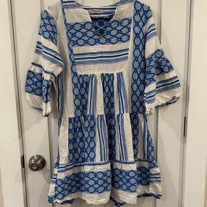 GRAND Greece Blue and White Patterned Dress